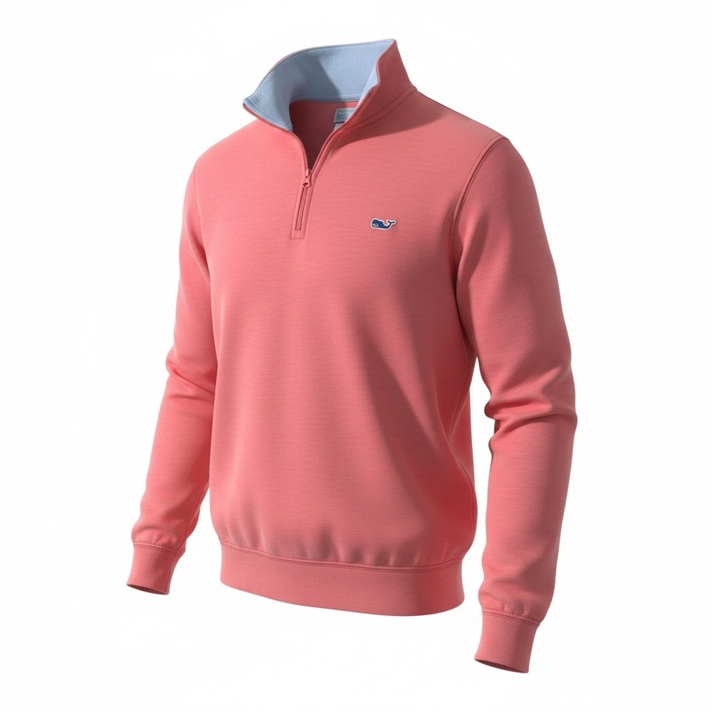 Vineyard Vines Men’s Quarter Zip Pullover Salmon Pink Size Small